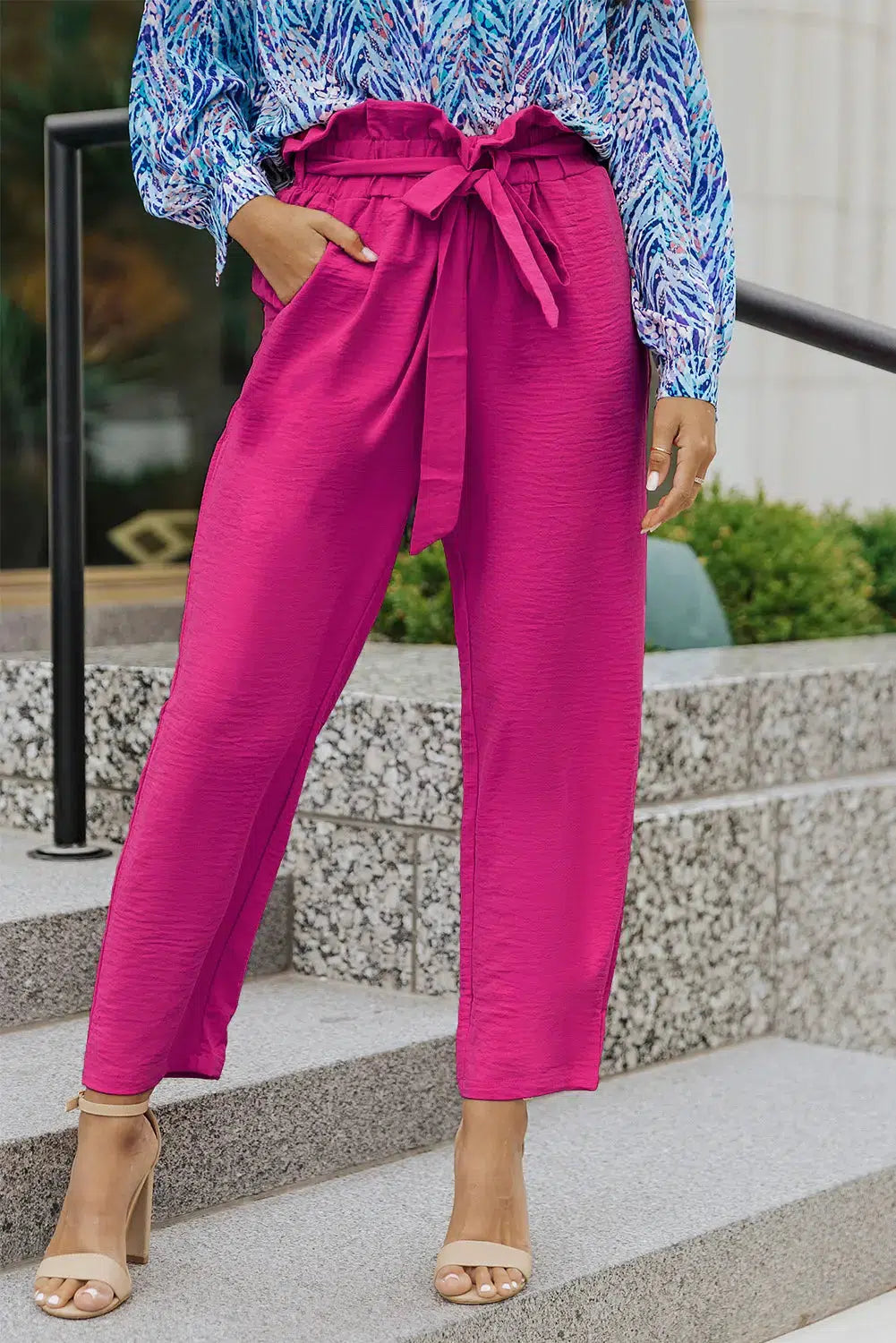 Hot pink paperbag on sale trousers