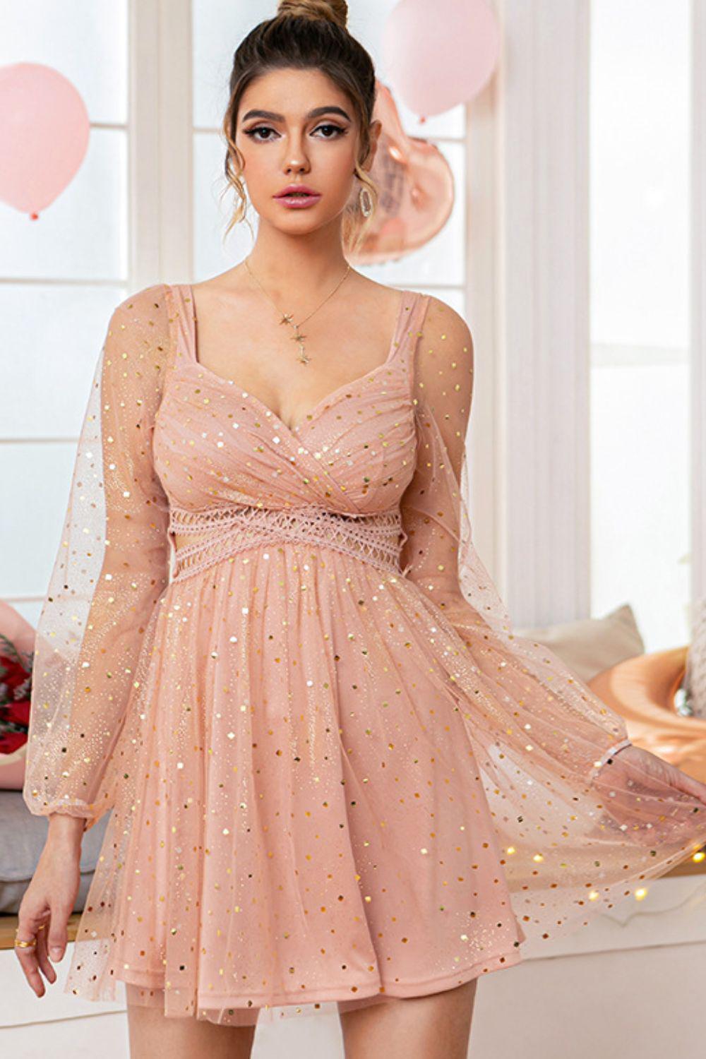 double crazy sequin dress Double Crazy Plus Surplice Neck Belted Sequin Dress