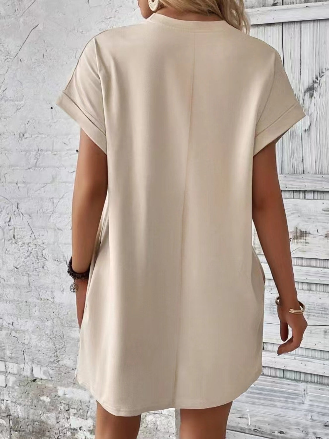 Pocketed Round Neck Short Sleeve Dress BLUE ZONE PLANET