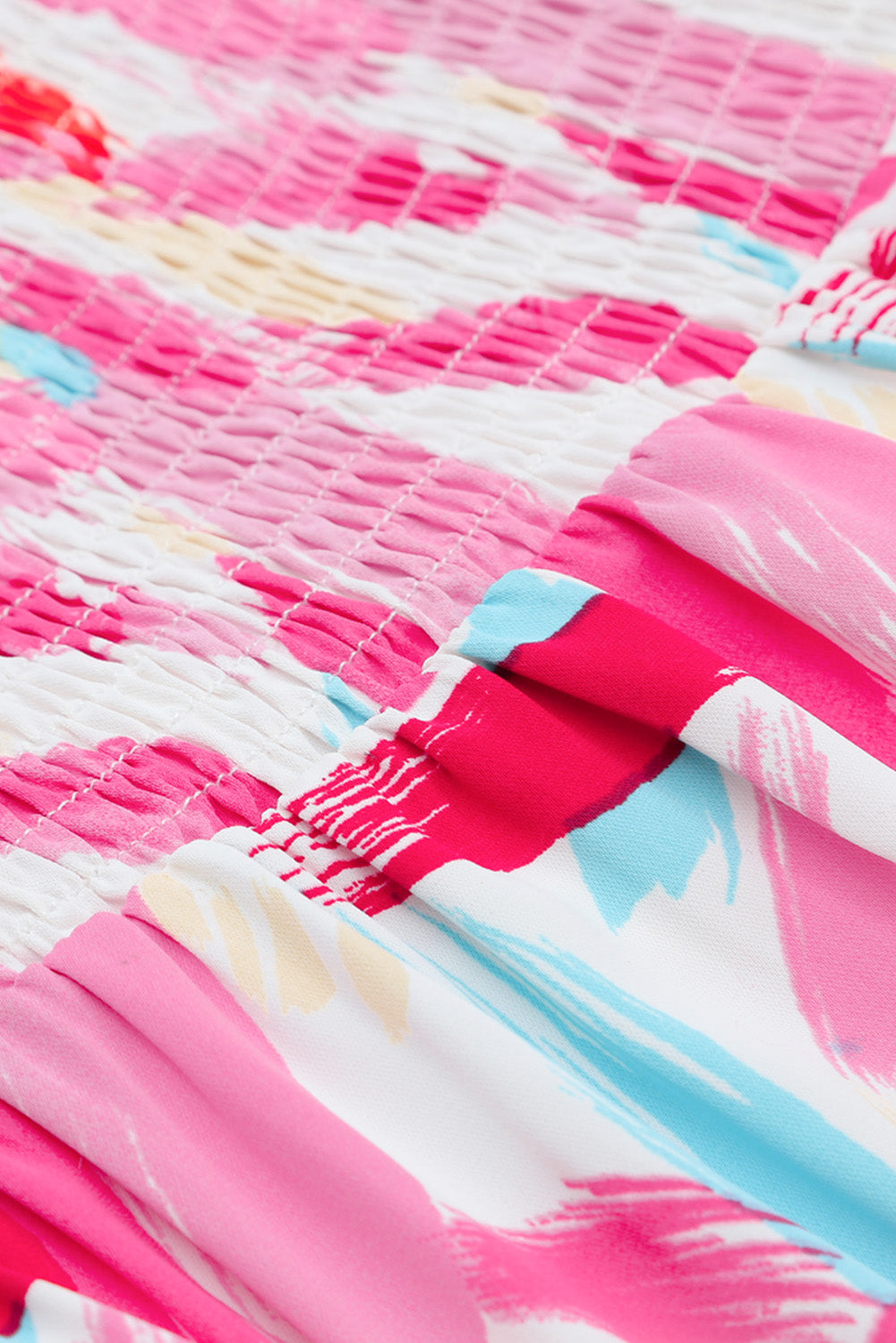 Pink Brush Stroke Printed Smocked Ruffle Tiered Dress Blue Zone Planet