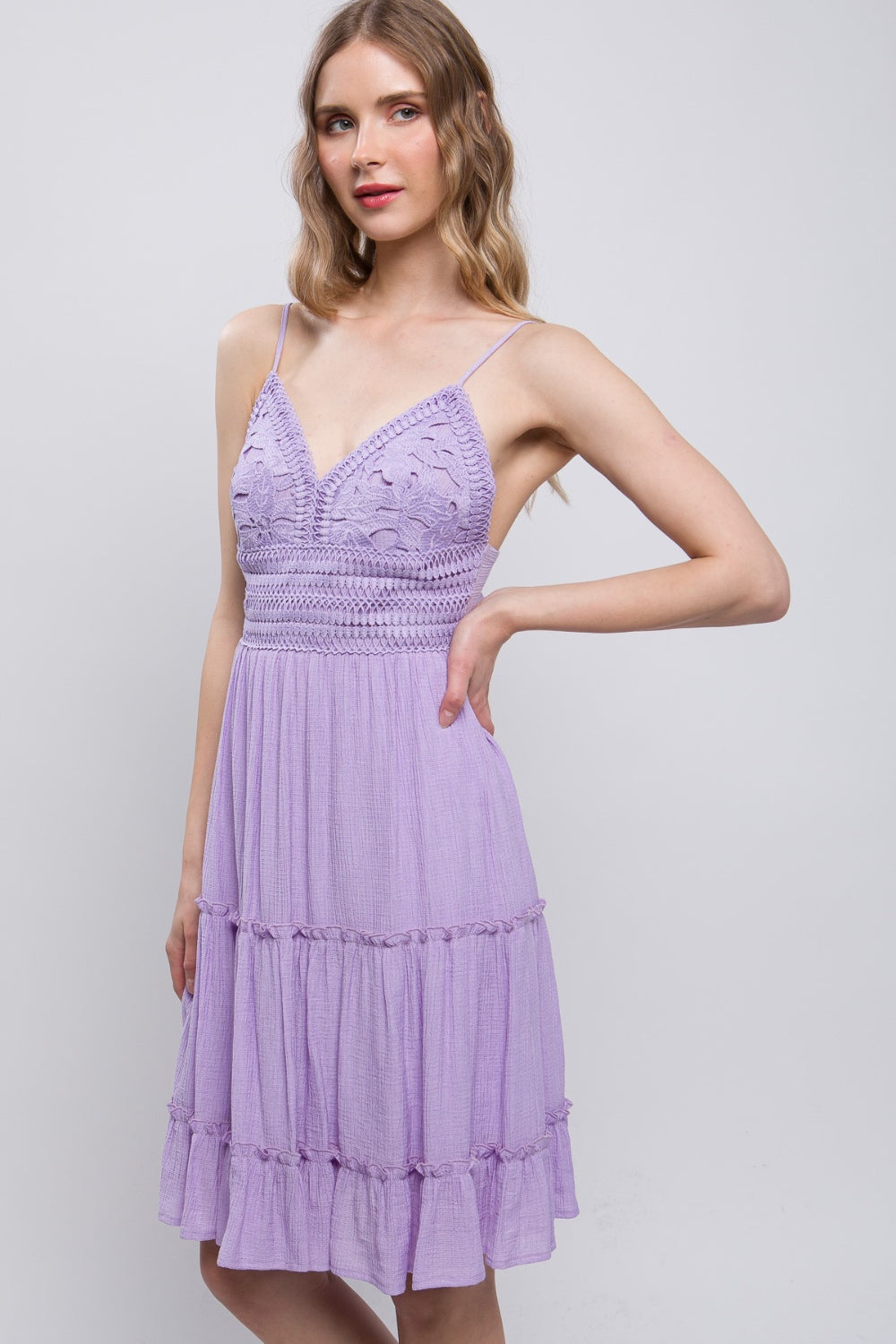 Blue Zone Planet | LOVE TREE Lace Detail Tied V-Neck Mini Cami Dress BLUE ZONE PLANET