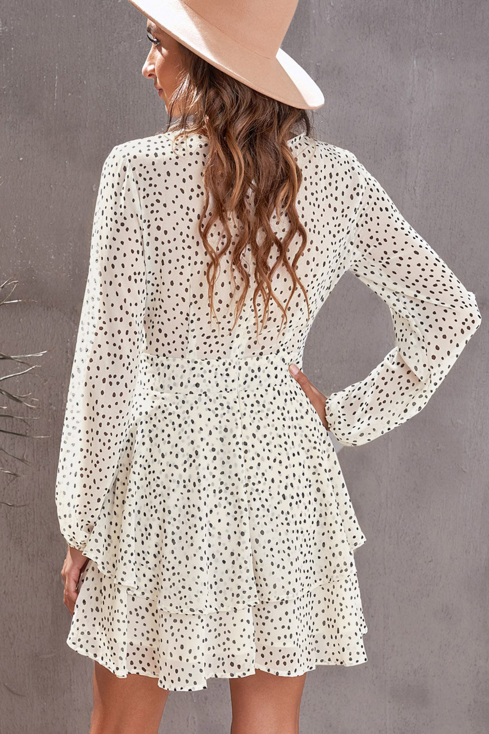 Blue Zone Planet | Tied Polka Dot Balloon Sleeve Layered Dress BLUE ZONE PLANET