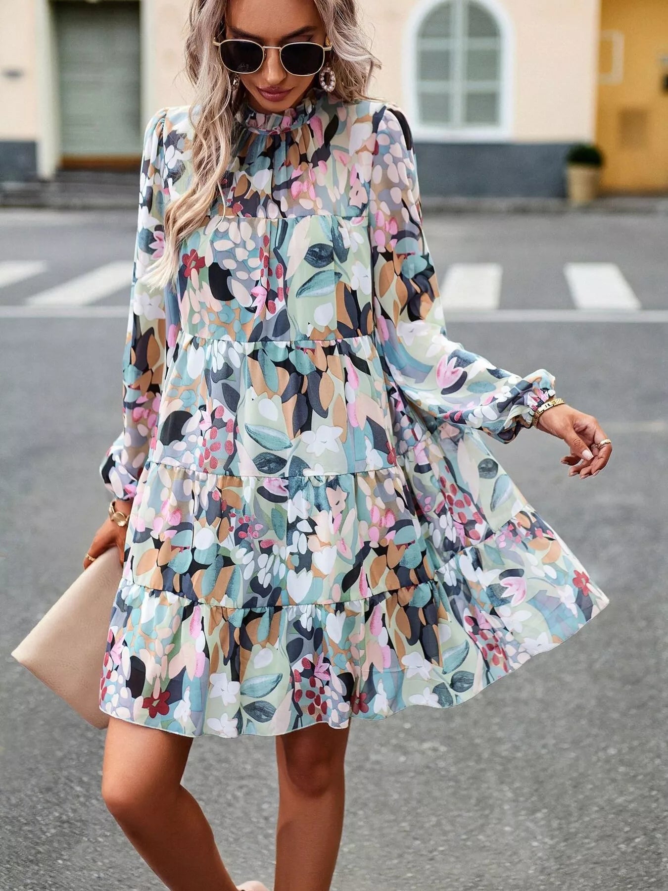 Women's Mini Dress Casual Dress A Line Dress Stylish Casual Vacation Daily Regular Fit Floral Long Sleeve Stand Collar Green Apricot Summer Women's Mini Dress Casual Dress A Line Dress Stylish Casual Vacation Daily Regular Fit Floral Long Sleeve Stand Collar Green Apricot Summer