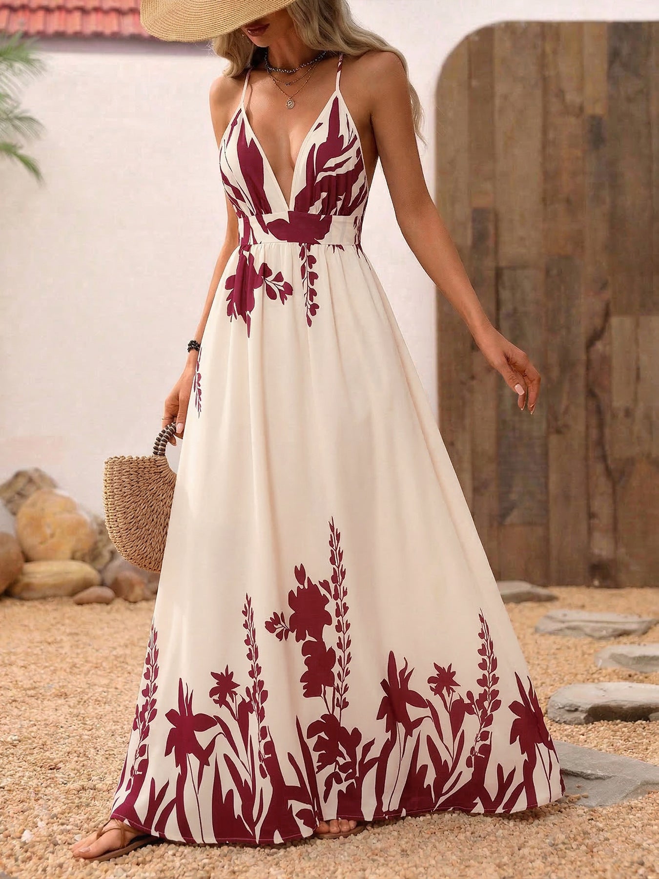 maxi deep v dress Deep V-Neck Spaghetti Strap Maxi Dress – Blue Zone Planet