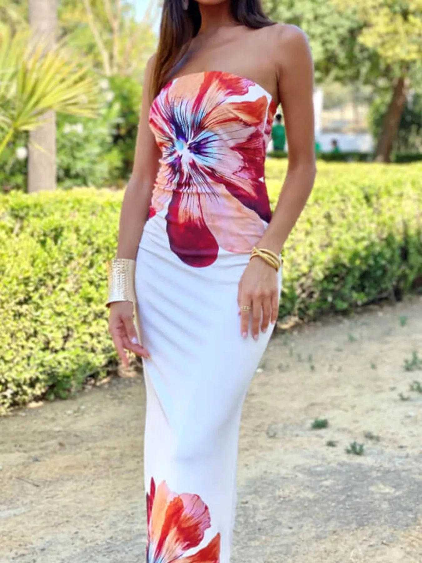 Floral Print Strapless Bodycon Maxi Dress Black And Blue / S by Blue Zone Planet Floral Print Strapless Bodycon Maxi Dress Black And Blue / S by Blue Zone Planet