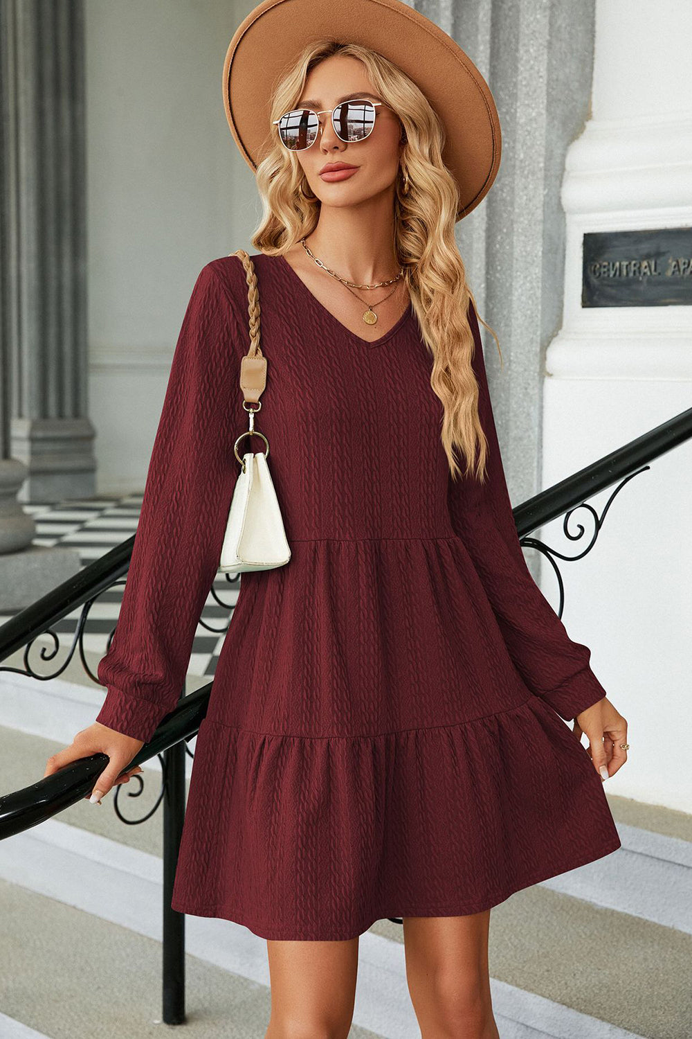 Blue Zone Planet | V-Neck Long Sleeve Mini Dress BLUE ZONE PLANET
