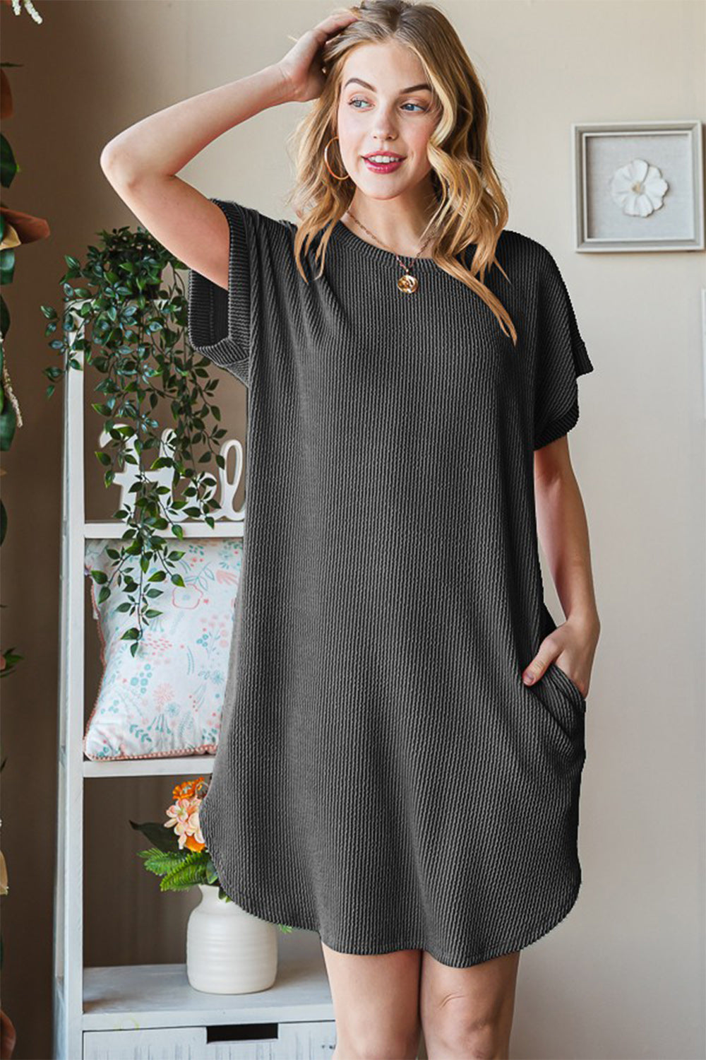 Blue Zone Planet | Heimish Full Size Ribbed Round Neck Short Sleeve Tee Dress BLUE ZONE PLANET