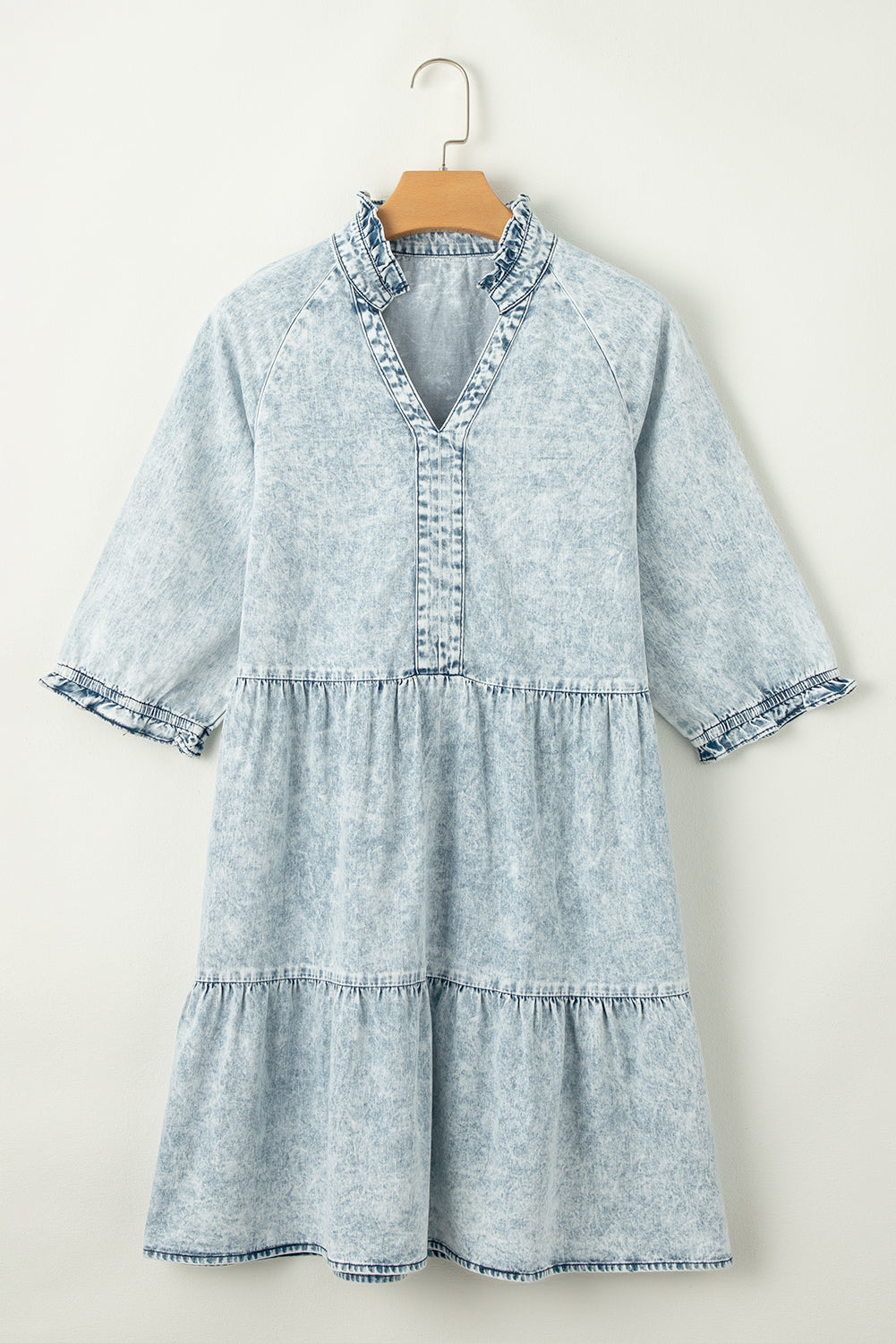 Blue Zone Planet | Dusk Blue Acid Wash Retro Half Sleeve Flared Denim Dress Blue Zone Planet