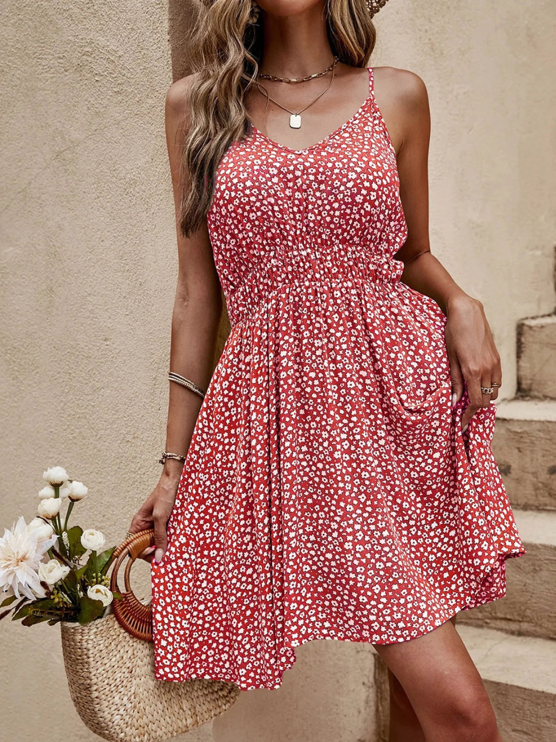 Blue Zone Planet | Floral V-Neck Mini Cami Dress BLUE ZONE PLANET