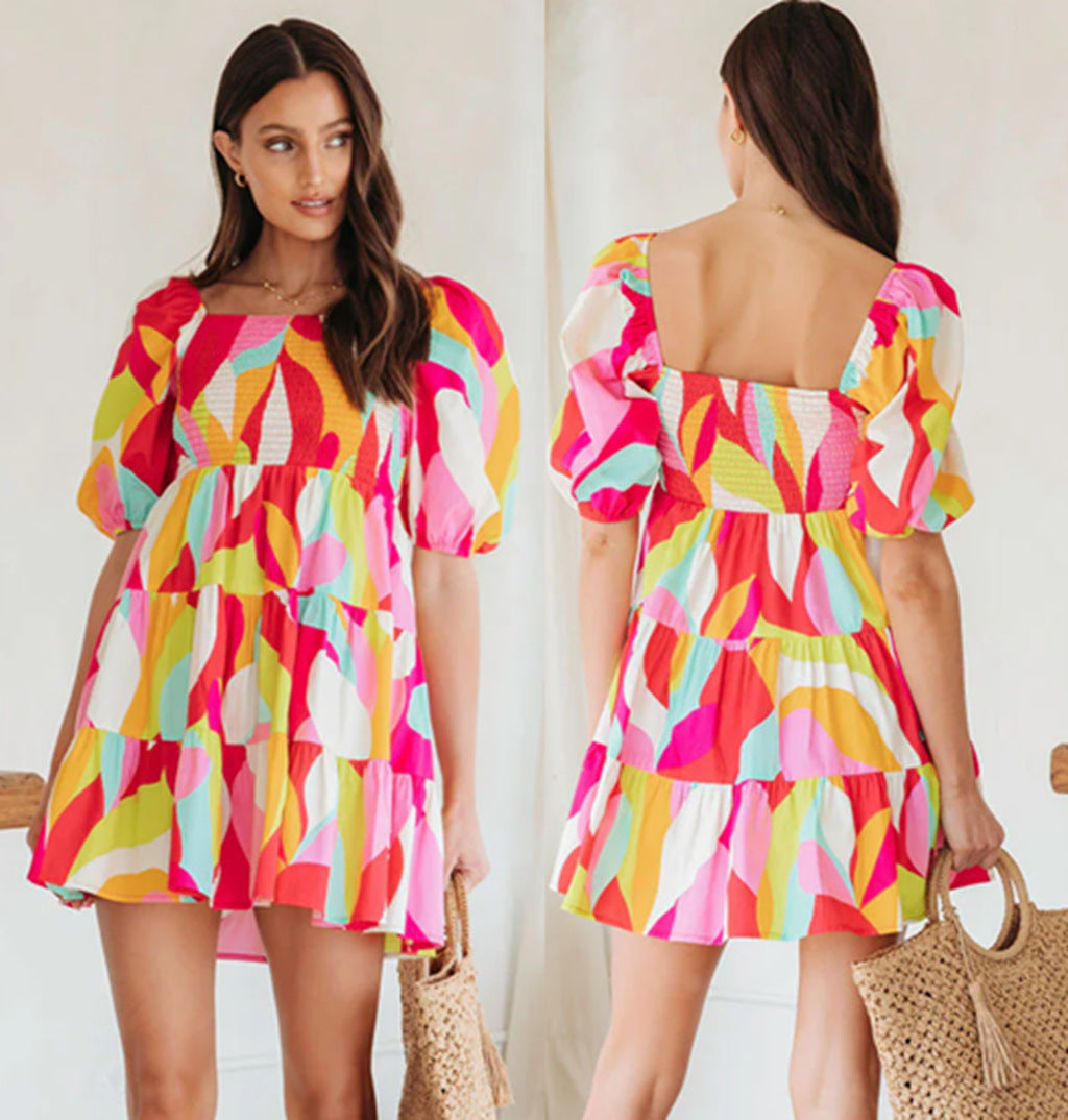 Blue Zone Planet | Laura's Petit Off-shoulder Collar Hedging Short-Sleeved Mini Dress Roma Costume, Inc.
