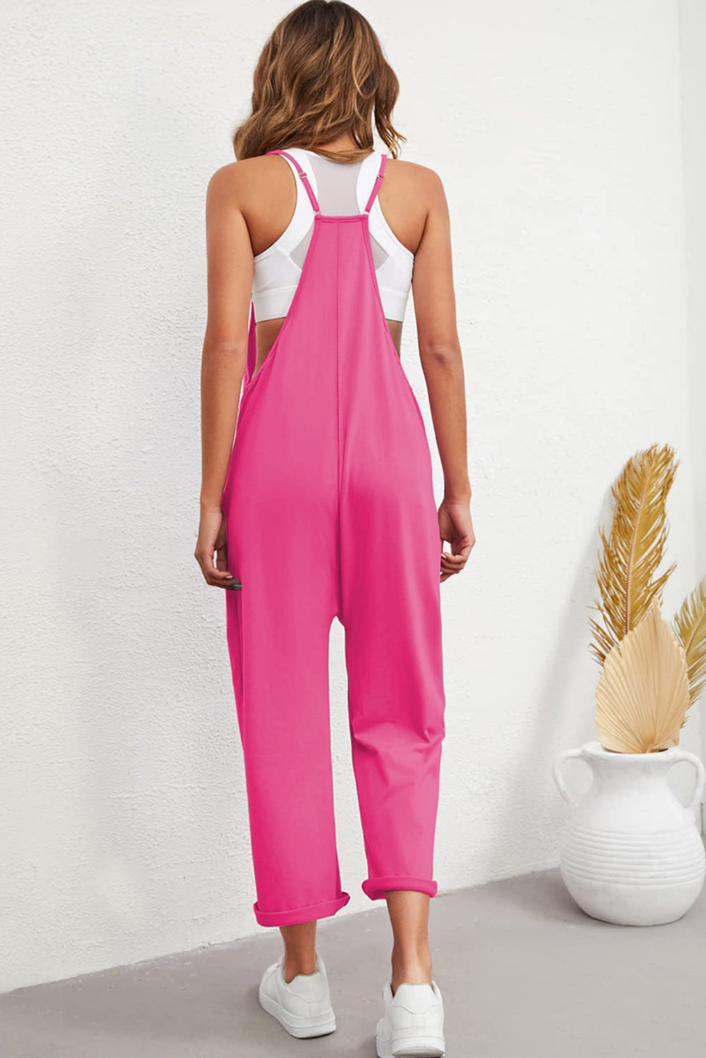 Rose Red Black Pocketed Adjustable Spaghetti Strap Straight Leg Jumpsuit Blue Zone Planet