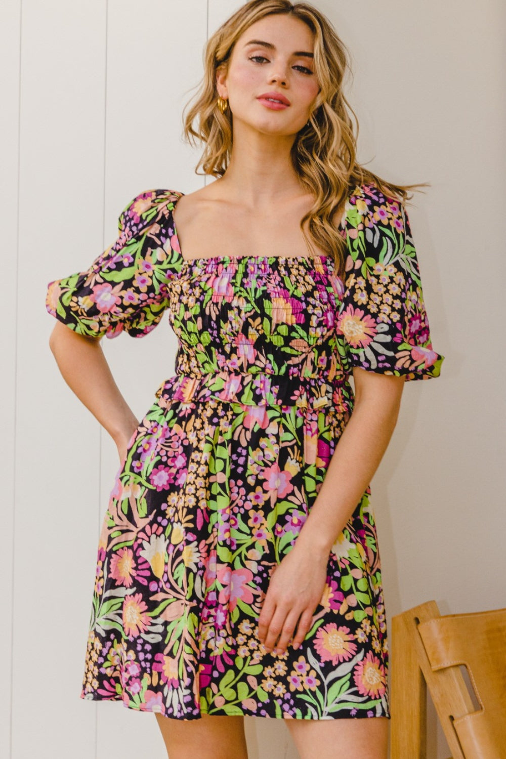 Blue Zone Planet | ODDI Full Size Floral Tie-Back Mini Dress BLUE ZONE PLANET