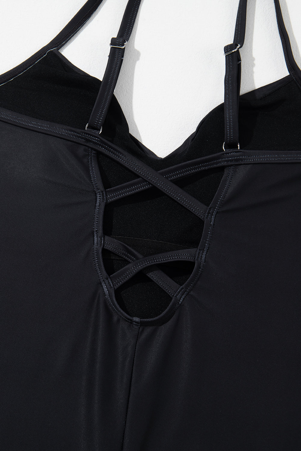 Blue Zone Planet | Black Petal Print Crisscross Back Spaghetti Straps Swimsuit Blue Zone Planet