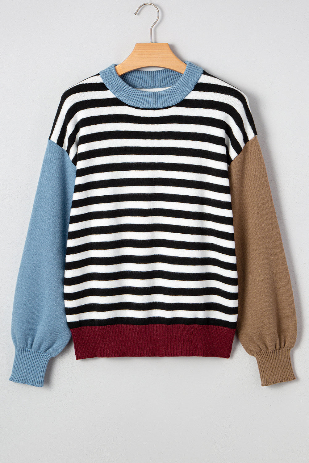 Color Black Striped Panels Colorblock Sleeve Chic Sweater