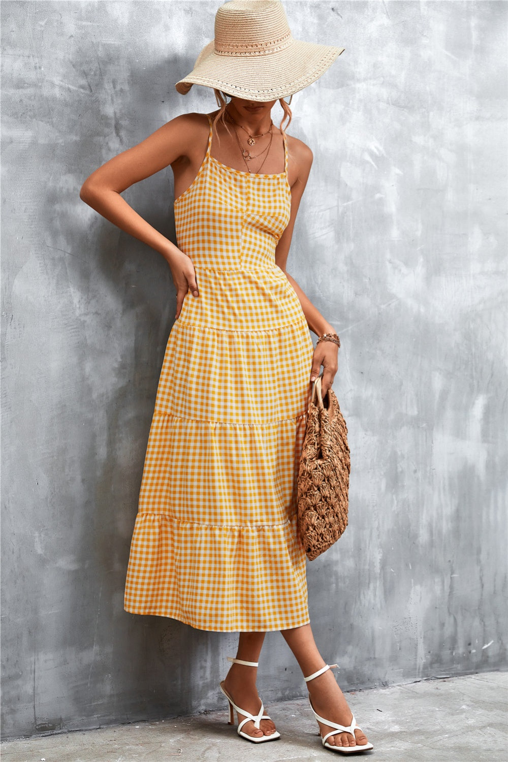 Blue Zone Planet | Plaid Square Neck Midi Cami Dress BLUE ZONE PLANET