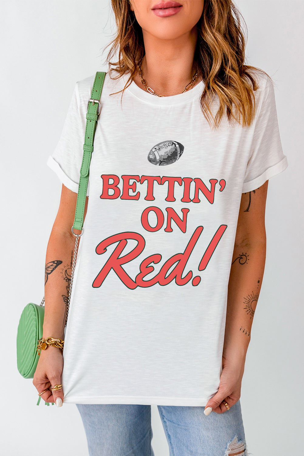 White Rugby Football Bettin On Blue Graphic Crewneck T Shirt