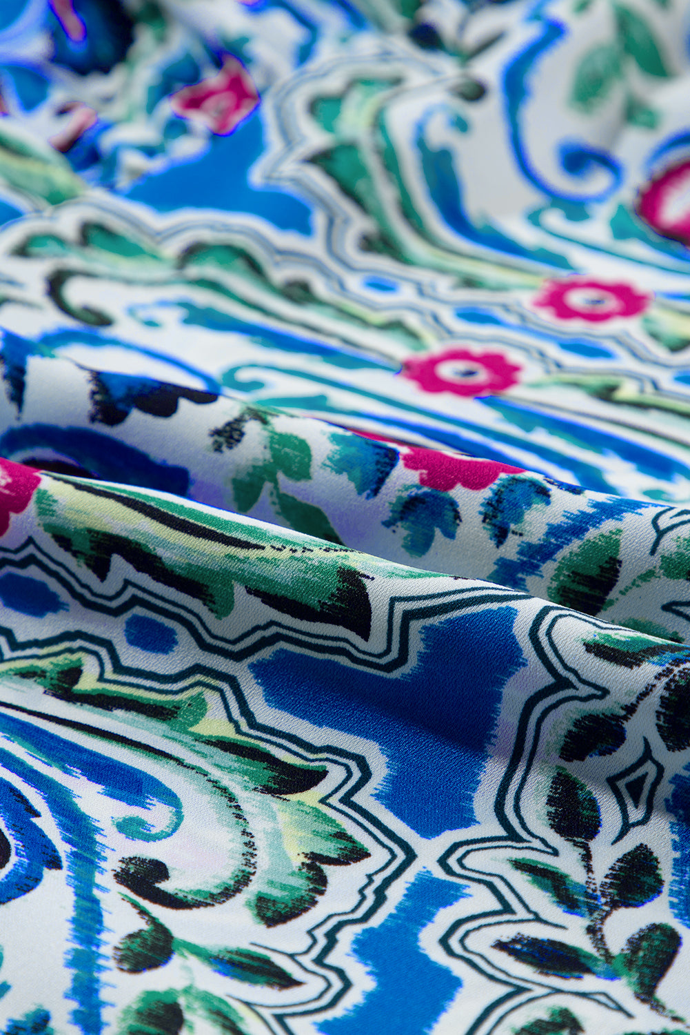 Blue Zone Planet | Sky Blue Bohemian Print Tie Neck Ruffle Hem Short Dress Blue Zone Planet