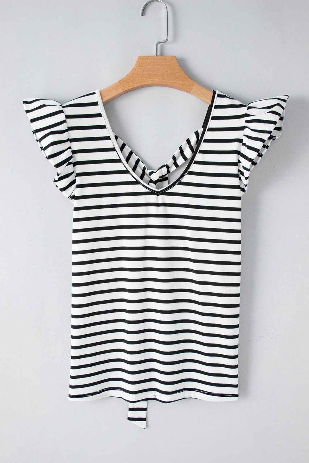 Blue Zone Planet | Pink Stripe Butterfly Sleeve V Neck Hollowed Knot Back T Shirt Blue Zone Planet