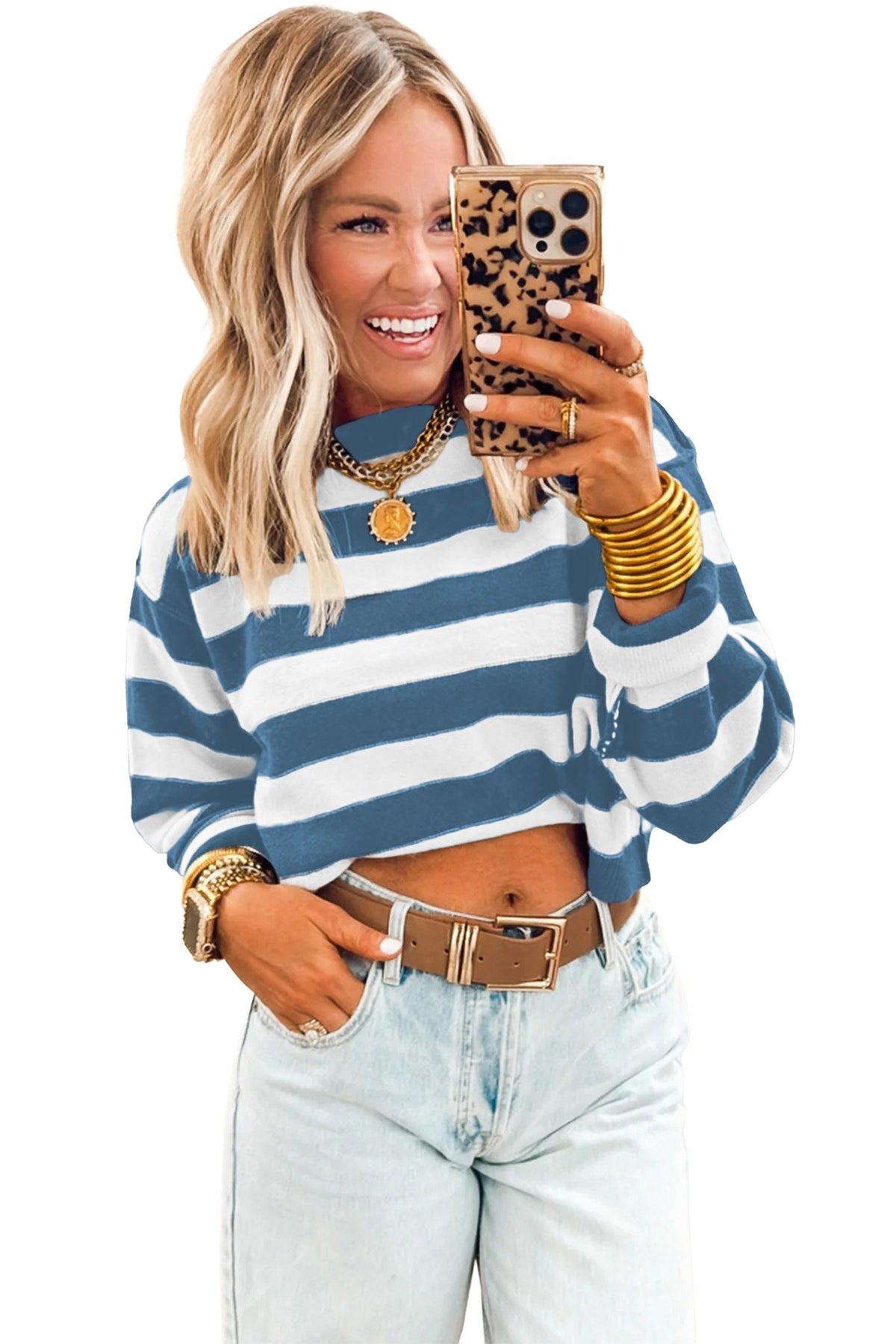 Brown Stripe Exposed Seam Drop Shoulder Baggy Sweater