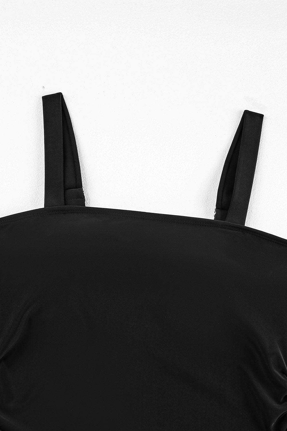 Blue Zone Planet |  Black Solid Square Neck Sleeveless Tankini Swimsuit Blue Zone Planet