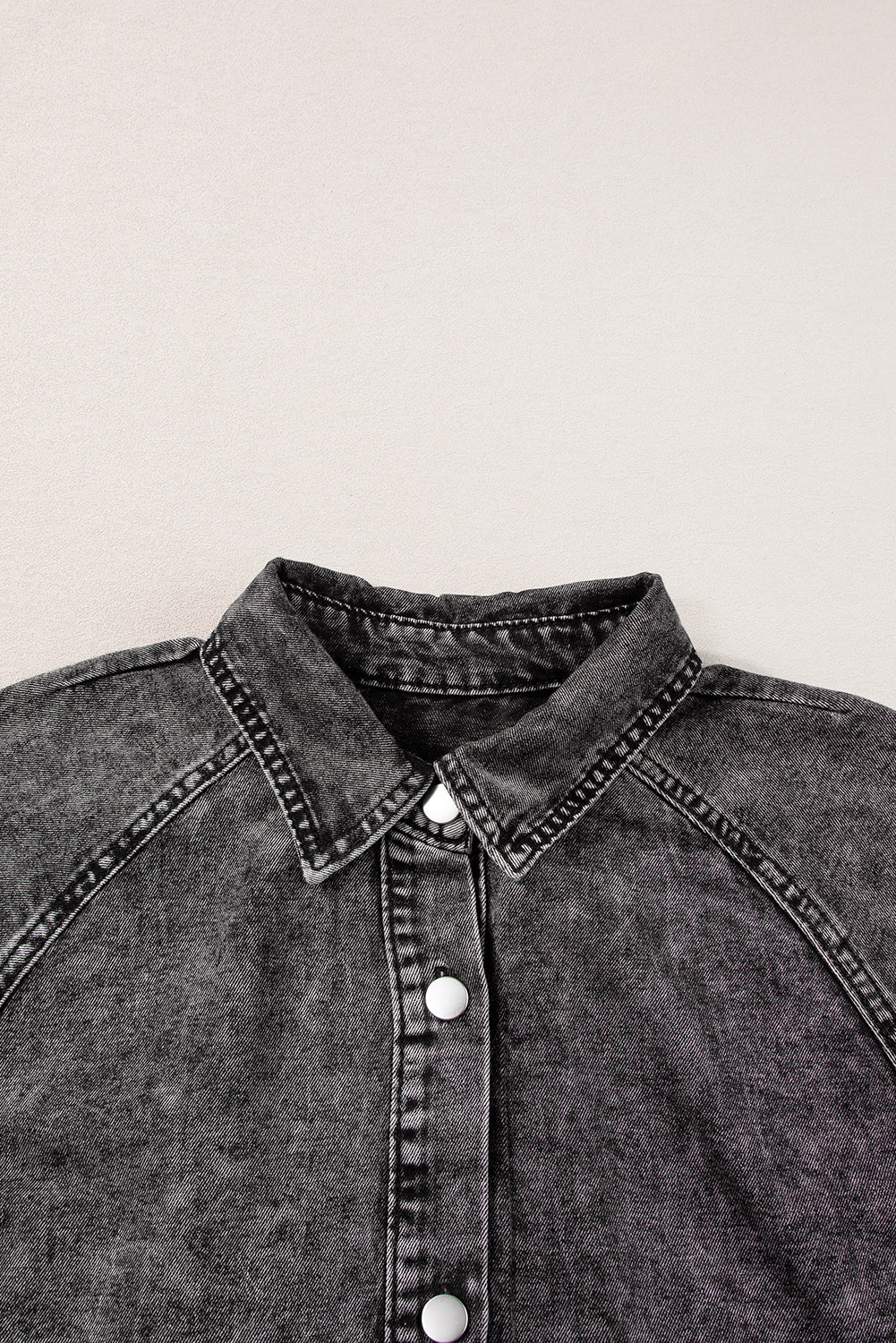 Medium Grey Mineral Wash Ruffled Short Sleeve Buttoned Denim Dress Blue Zone Planet