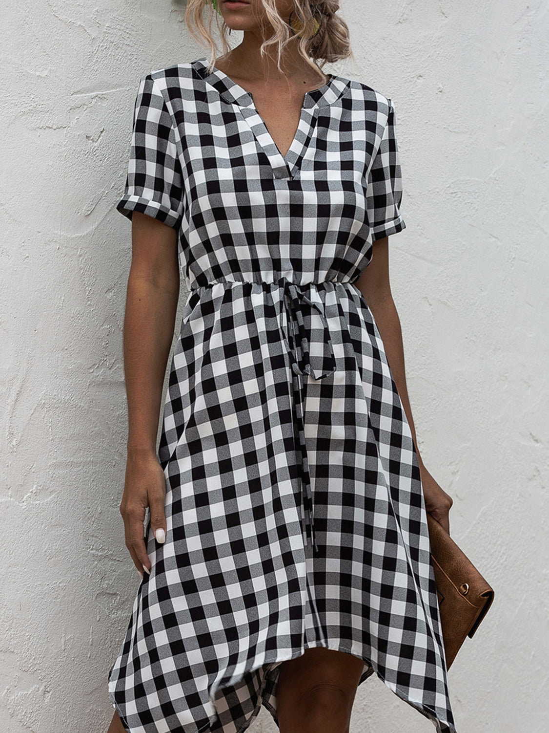 Blue Zone Planet | Plaid Notched Short Sleeve Dress BLUE ZONE PLANET