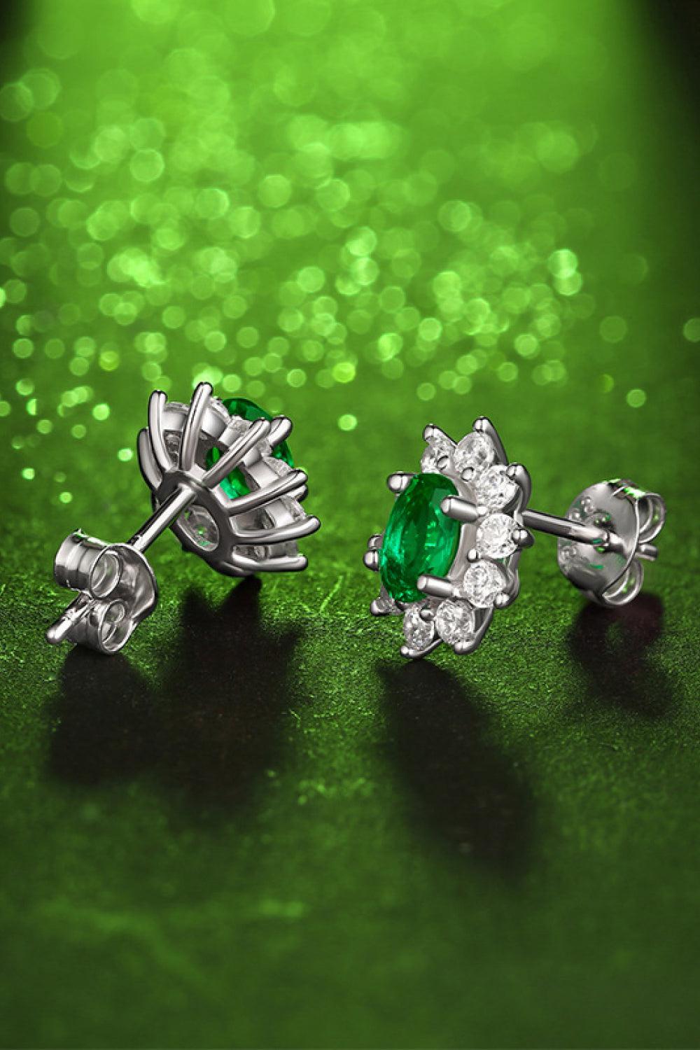 1 Carat Lab-Grown Emerald Stud Earrings BLUE ZONE PLANET