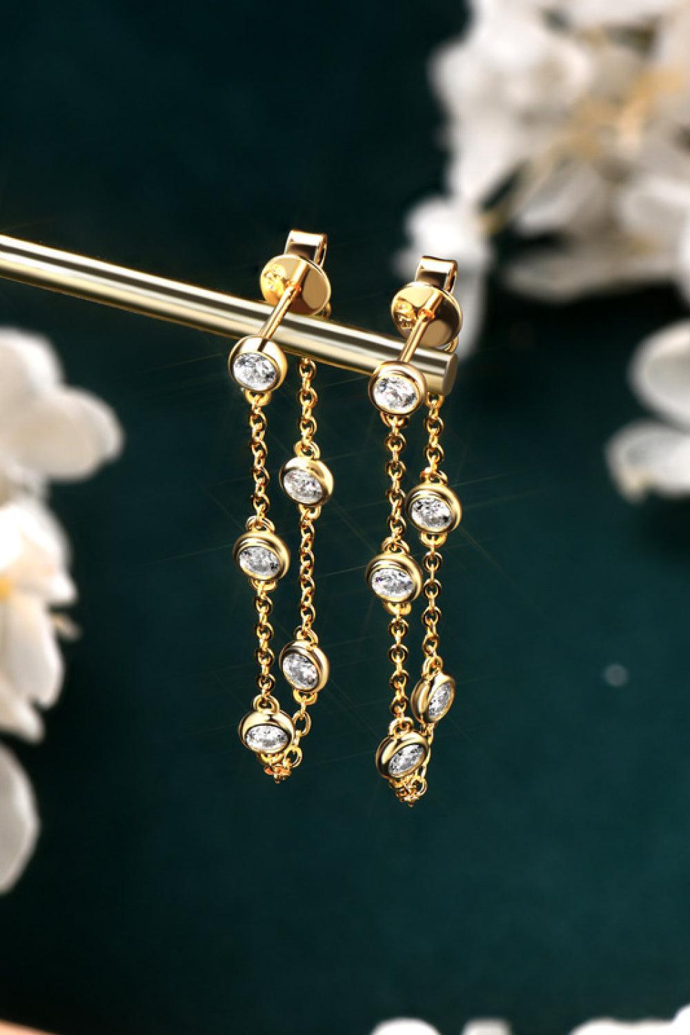 1 Carat Moissanite 925 Sterling Silver Chain Earrings BLUE ZONE PLANET