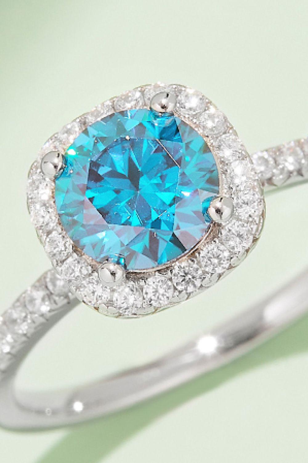 1 Carat Moissanite 925 Sterling Silver Halo Ring BLUE ZONE PLANET