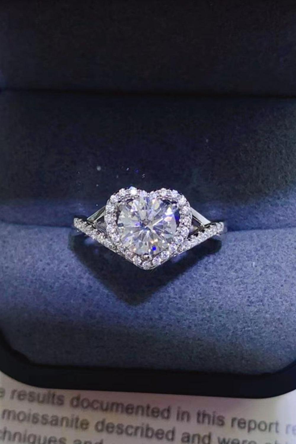 1 Carat Moissanite 925 Sterling Silver Heart Ring BLUE ZONE PLANET