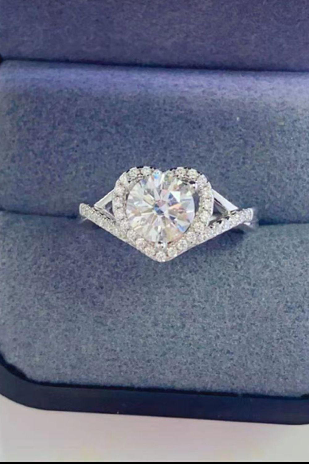 1 Carat Moissanite 925 Sterling Silver Heart Ring BLUE ZONE PLANET
