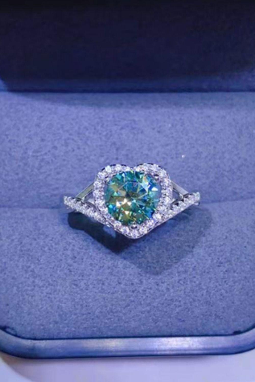 1 Carat Moissanite 925 Sterling Silver Heart Ring BLUE ZONE PLANET
