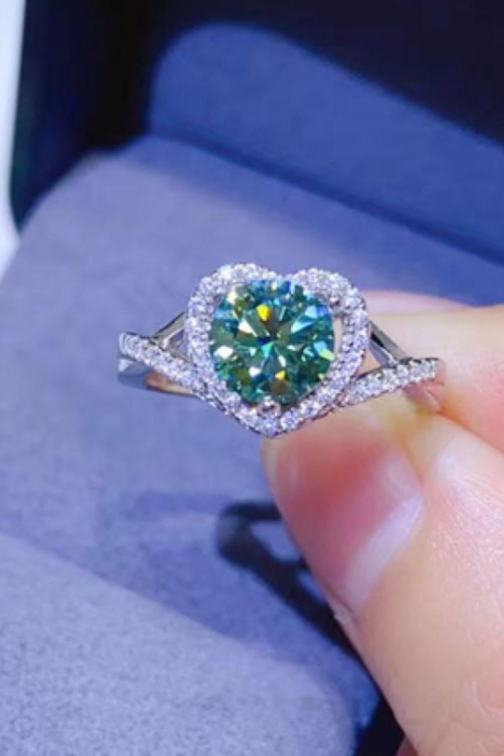 1 Carat Moissanite 925 Sterling Silver Heart Ring BLUE ZONE PLANET