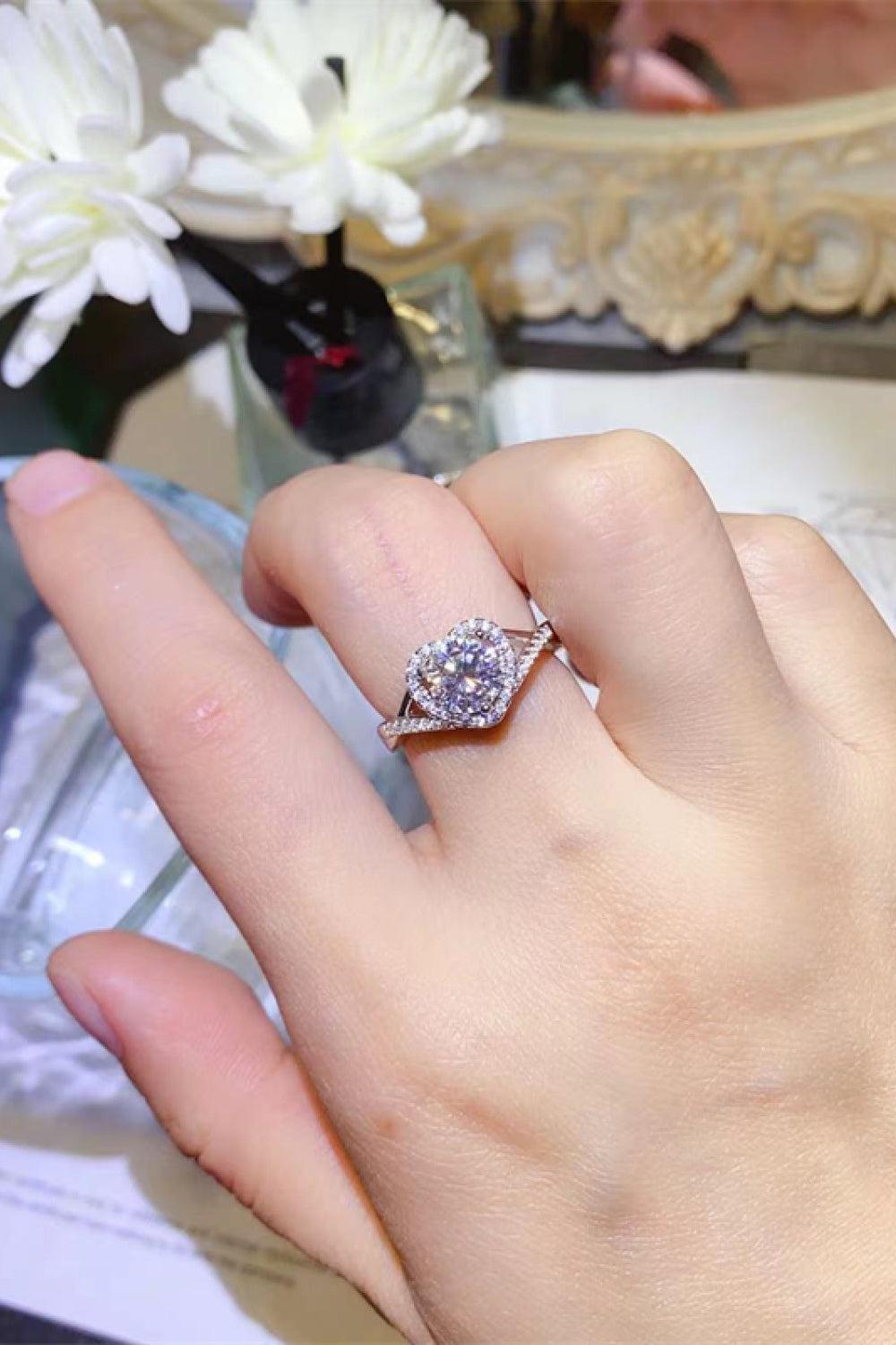 1 Carat Moissanite 925 Sterling Silver Heart Ring BLUE ZONE PLANET