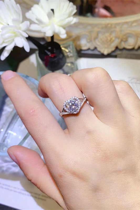 1 Carat Moissanite 925 Sterling Silver Heart Ring BLUE ZONE PLANET