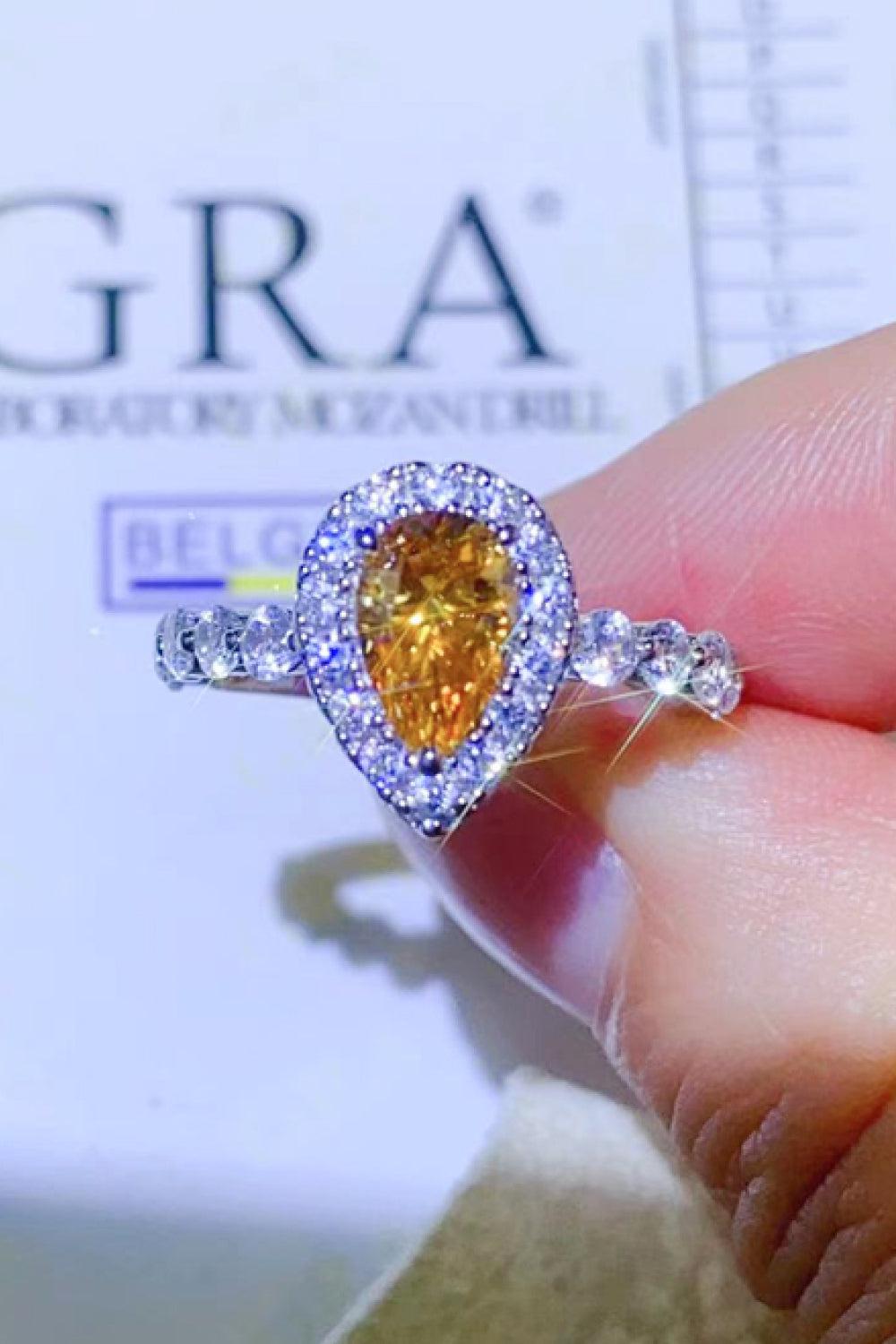 1 Carat Moissanite Contrast Teardrop Ring BLUE ZONE PLANET
