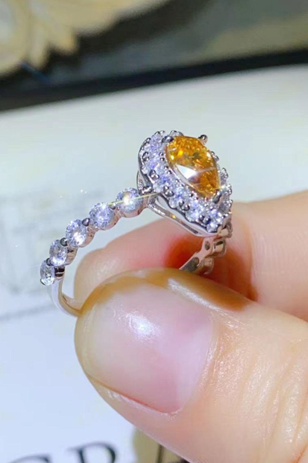 1 Carat Moissanite Contrast Teardrop Ring BLUE ZONE PLANET