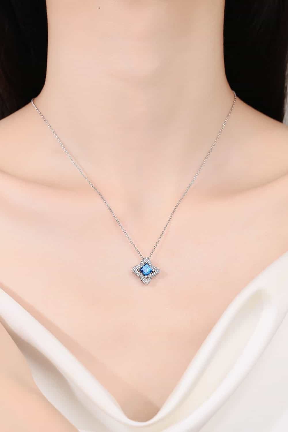 1 Carat Moissanite Floral Pendant Necklace BLUE ZONE PLANET