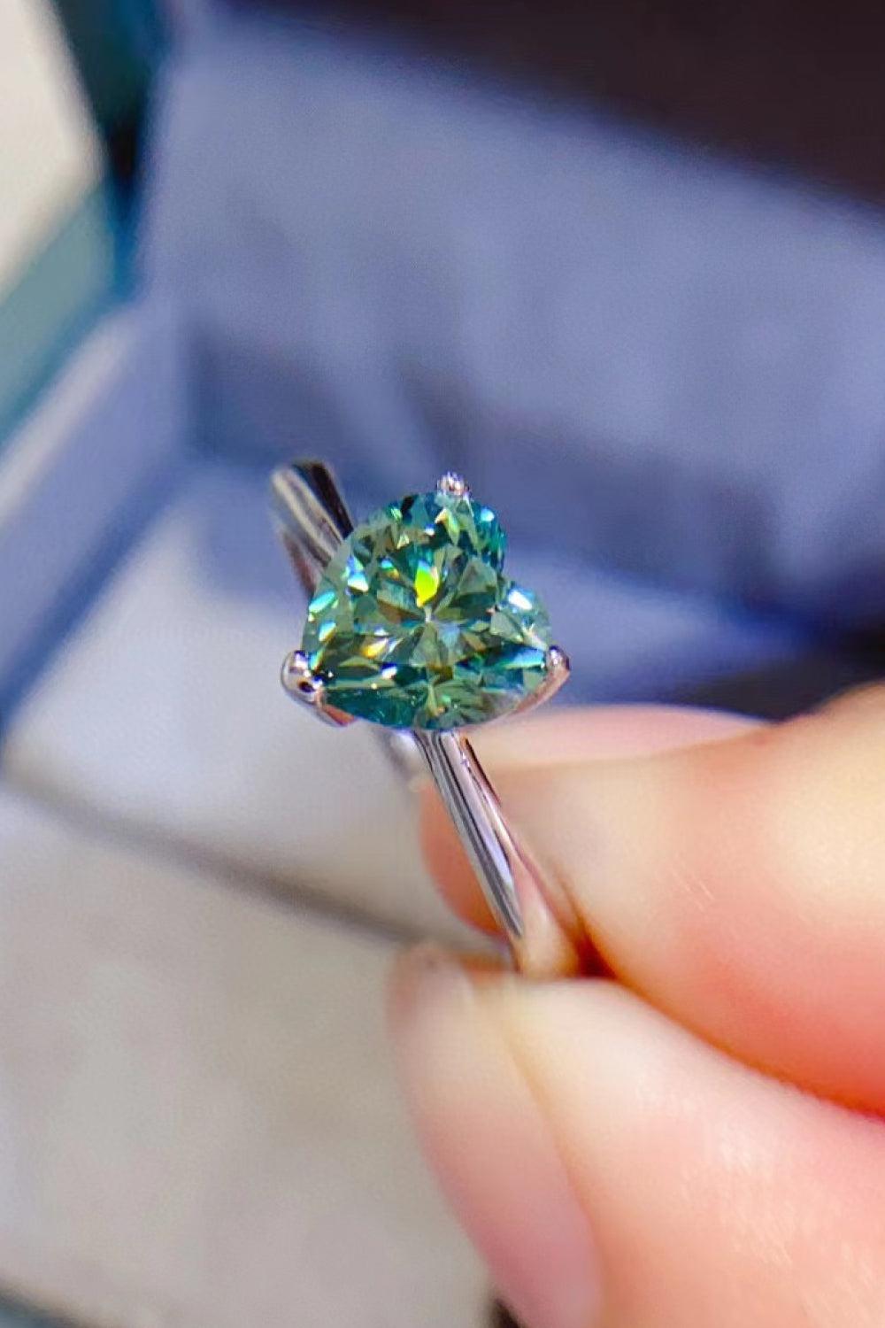 1 Carat Moissanite Heart 925 Sterling Silver Ring BLUE ZONE PLANET