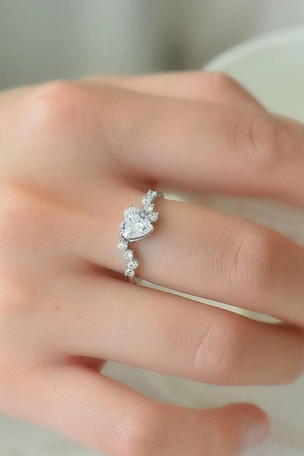 1 Carat Moissanite Heart 925 Sterling Silver Ring BLUE ZONE PLANET