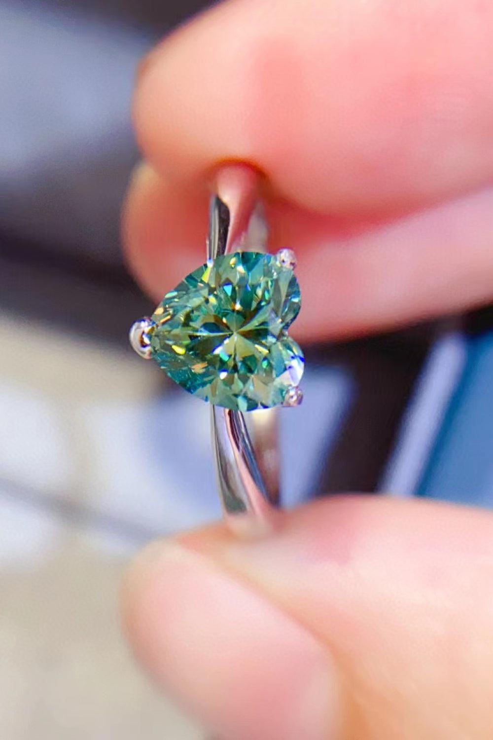 1 Carat Moissanite Heart 925 Sterling Silver Ring BLUE ZONE PLANET