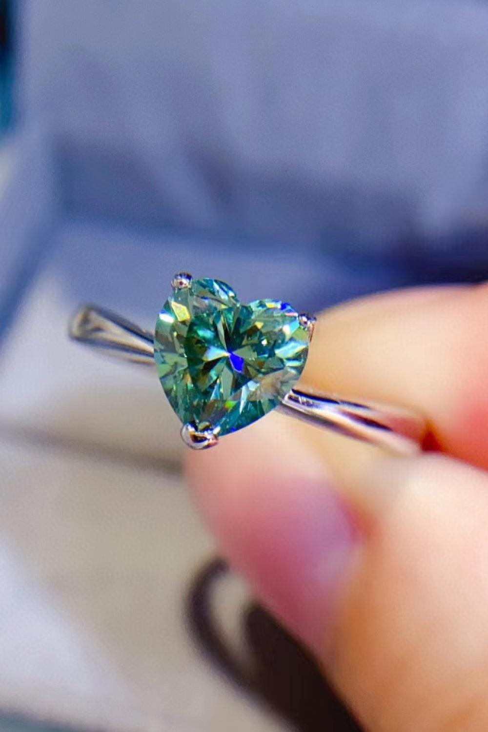1 Carat Moissanite Heart 925 Sterling Silver Ring BLUE ZONE PLANET