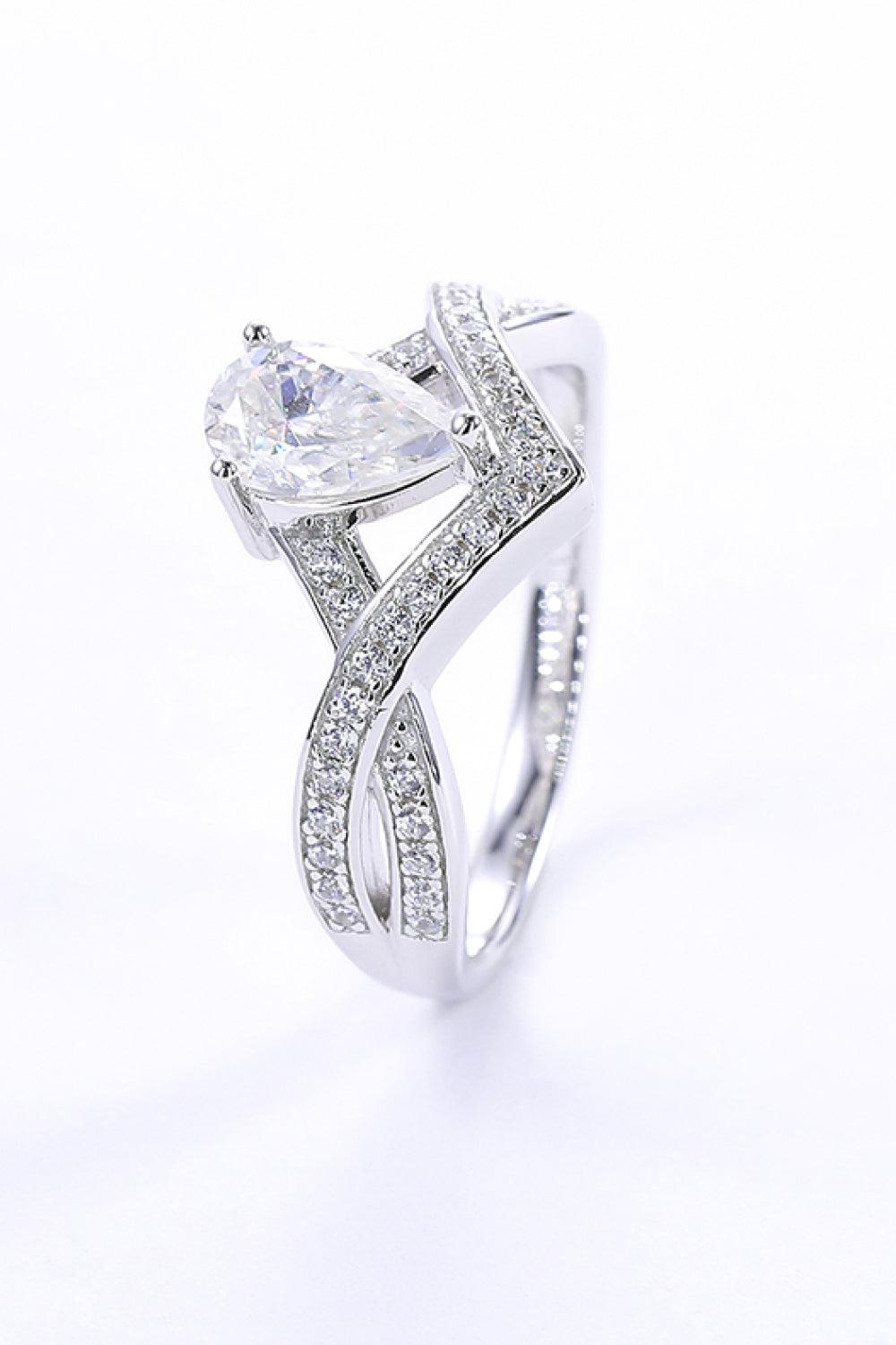 1 Carat Moissanite Teardrop 925 Sterling Silver Ring BLUE ZONE PLANET