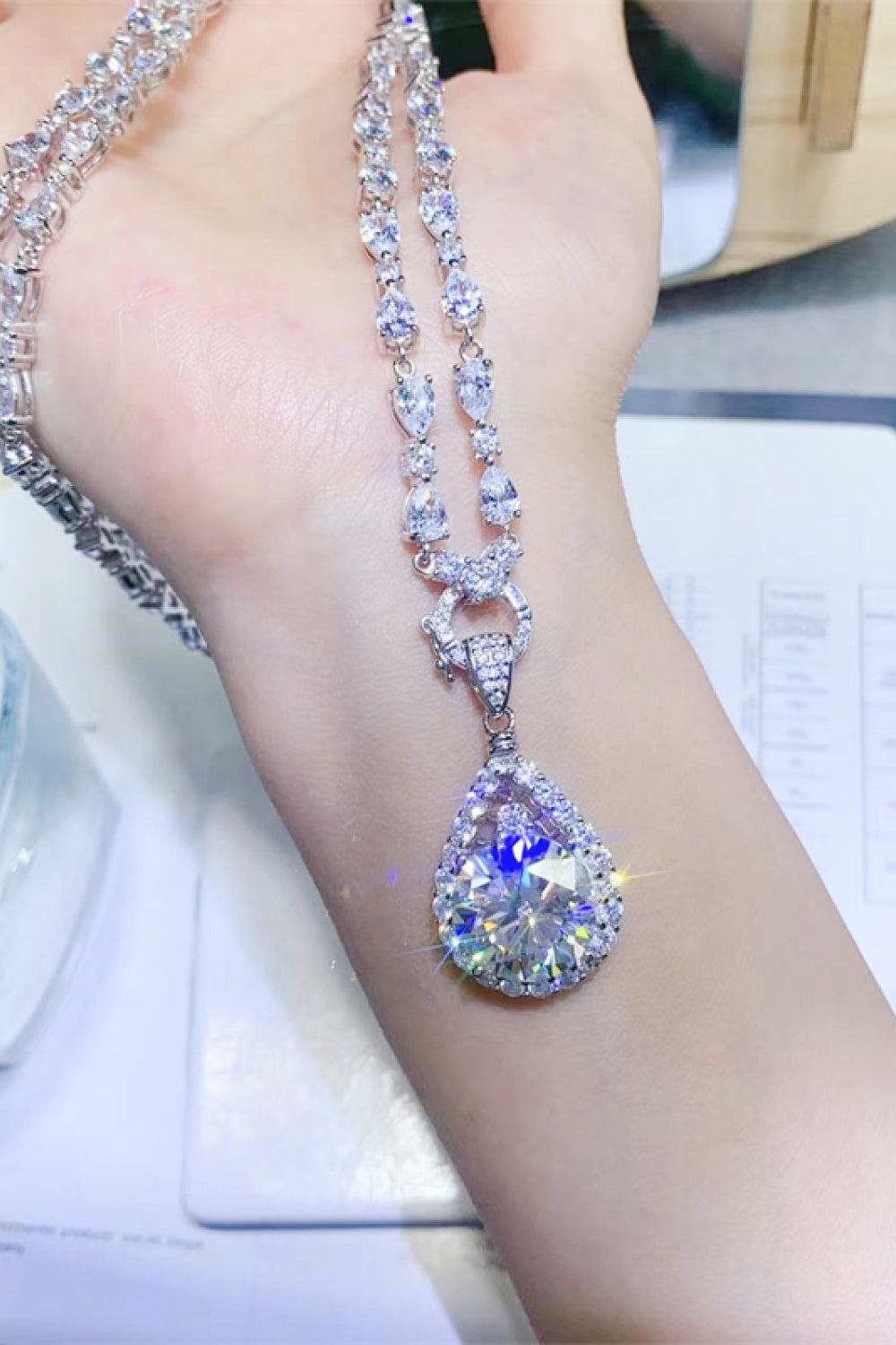 10 Carat Moissanite Teardrop Pendant Platinum-Plated Necklace BLUE ZONE PLANET