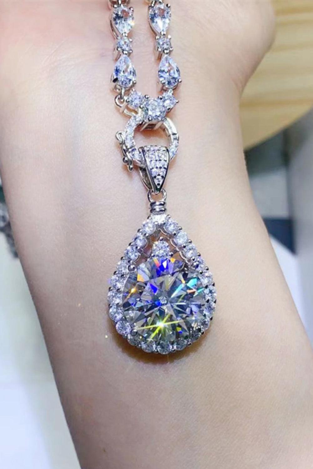 10 Carat Moissanite Teardrop Pendant Platinum-Plated Necklace BLUE ZONE PLANET