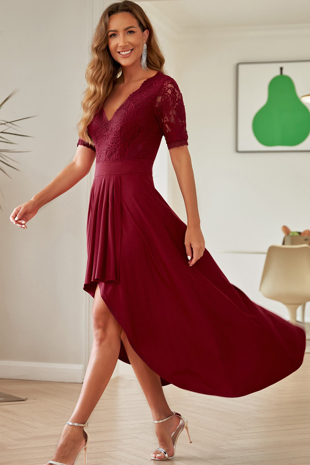 Lace Cutout V-Neck Short Sleeve Dress BLUE ZONE PLANET