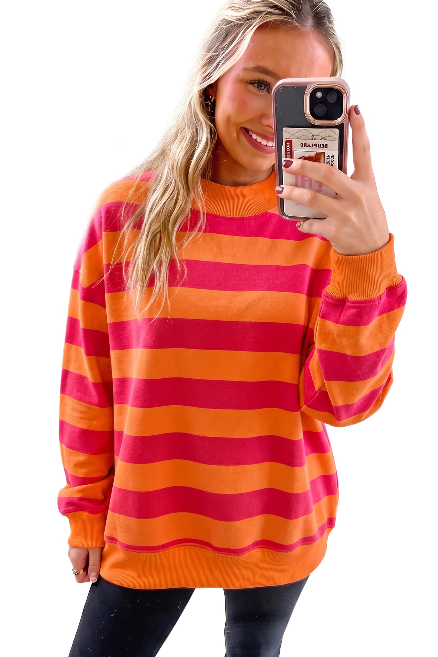 Rose Stripe Colorblock Mock Neck Relaxed Sweatshirt