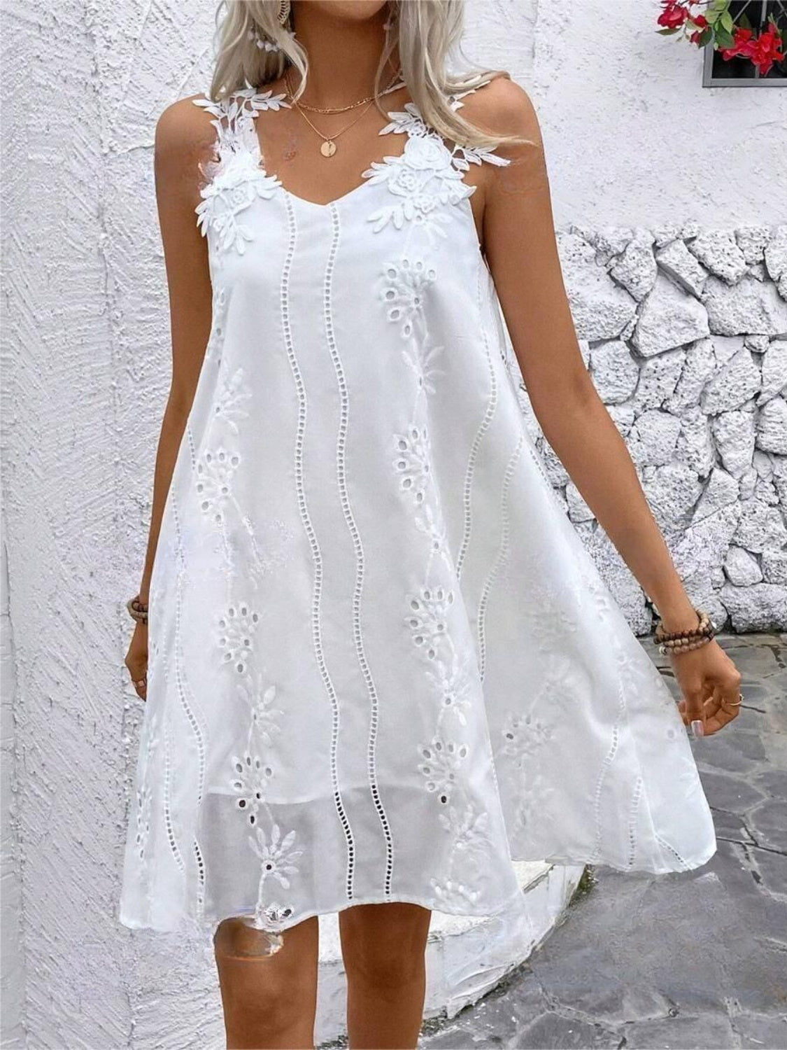 Blue Zone Planet | Lace Detail V-Neck Mini Dress BLUE ZONE PLANET