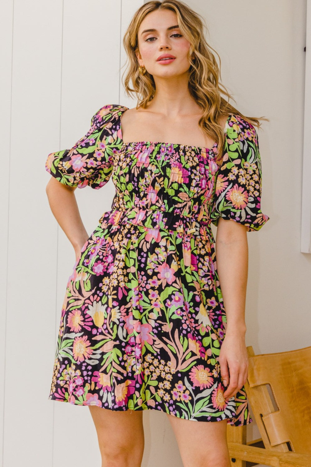 Blue Zone Planet | ODDI Full Size Floral Tie-Back Mini Dress BLUE ZONE PLANET