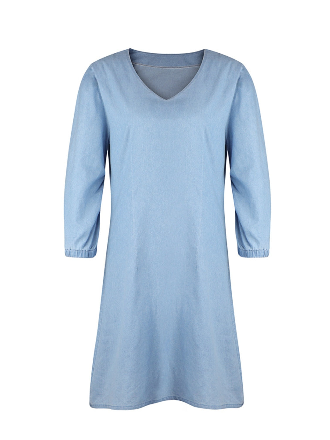 Full Size V-Neck Half Sleeve Denim Dress BLUE ZONE PLANET